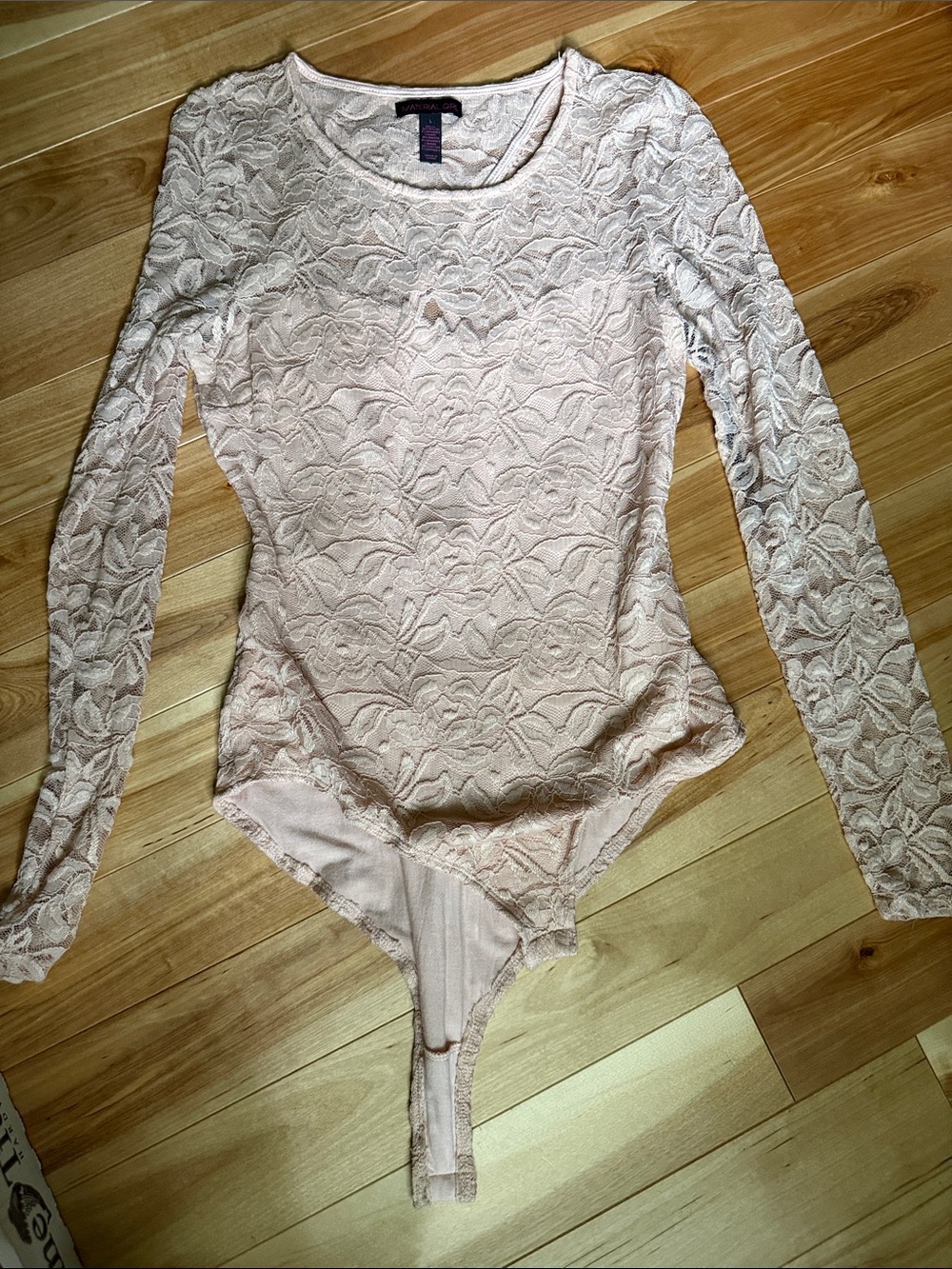 Material Girl Blush Pink Lace Long Sleeve Bodysuit